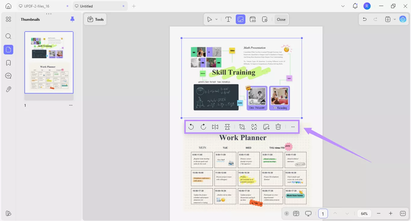 Alt-text: toolbar with image editing options updf widnows