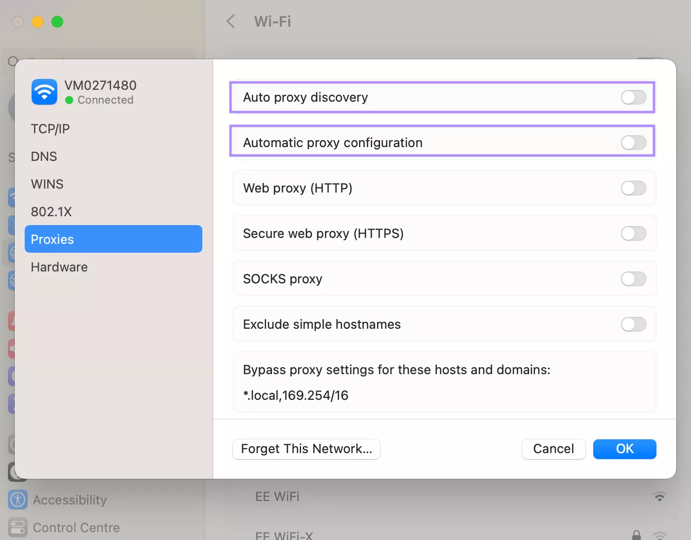 uncheck auto proxy discovery mac