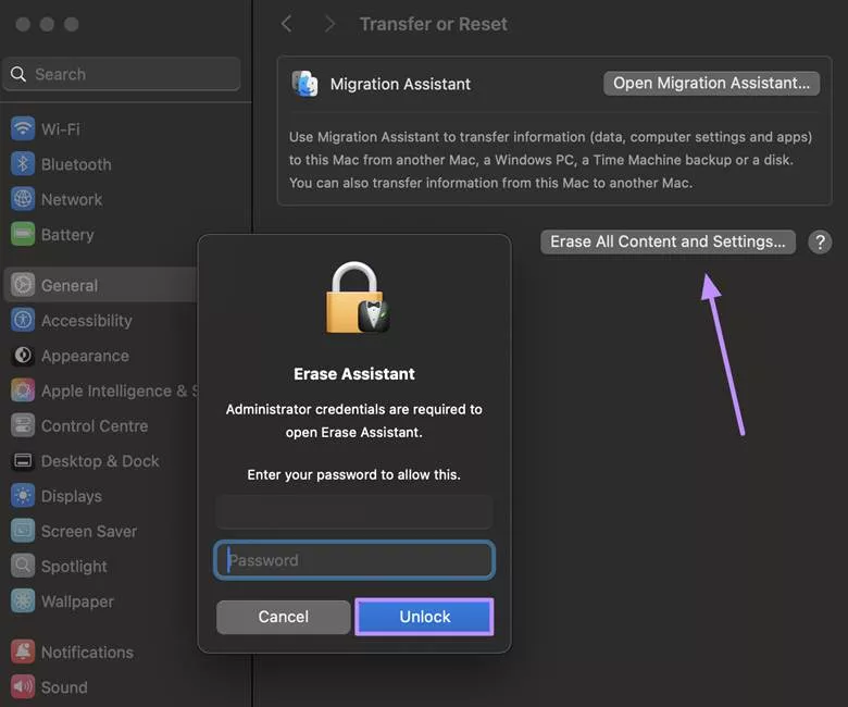  unlock transfer and reset option