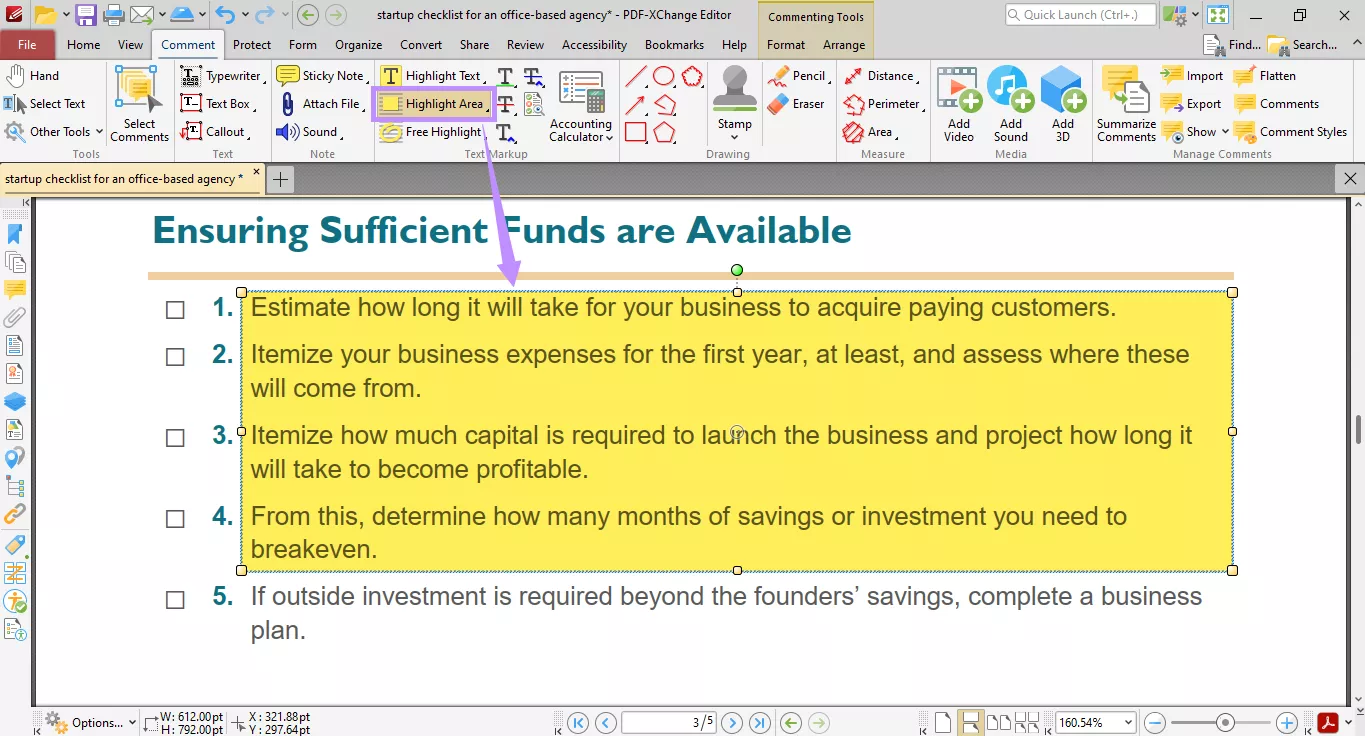  use highlight area pdf xchange editor