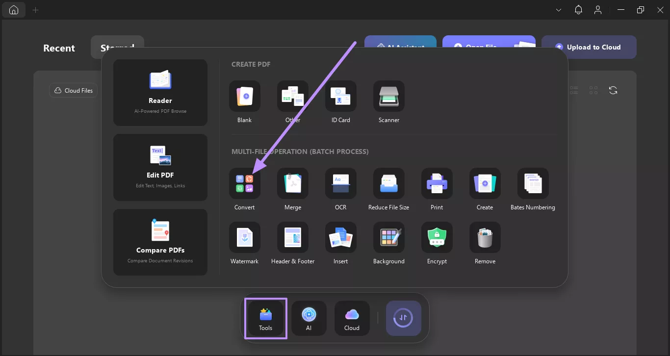 access convert feature under tools updf windows