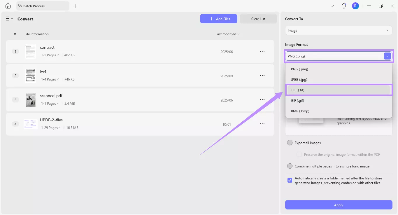 choose the tiff format updf windows