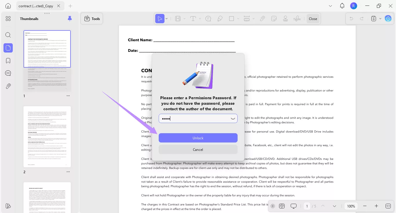 click unlock updf windows
