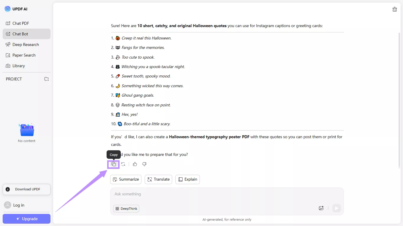 copy the generated halloween quotes updf ai online