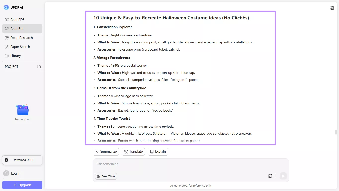 costume ideas generated by updf ai online