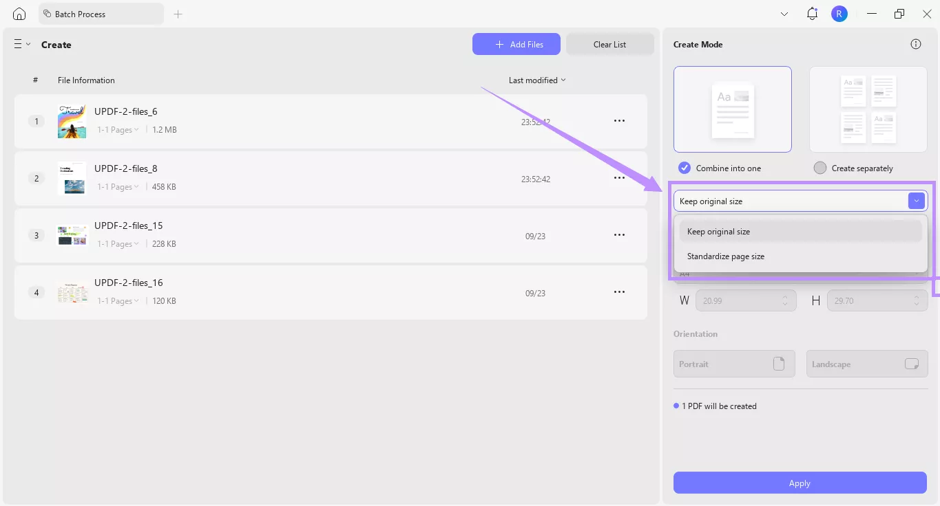 define the page size