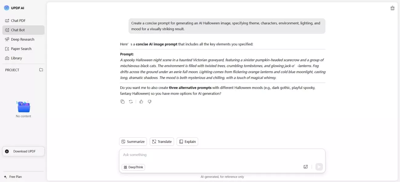 generate ai image prompts via updf