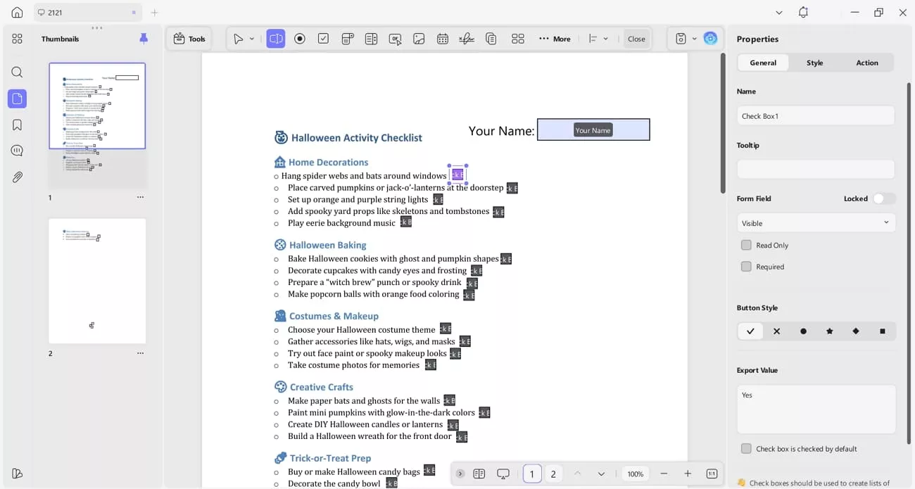 create fillable form fields in pdf