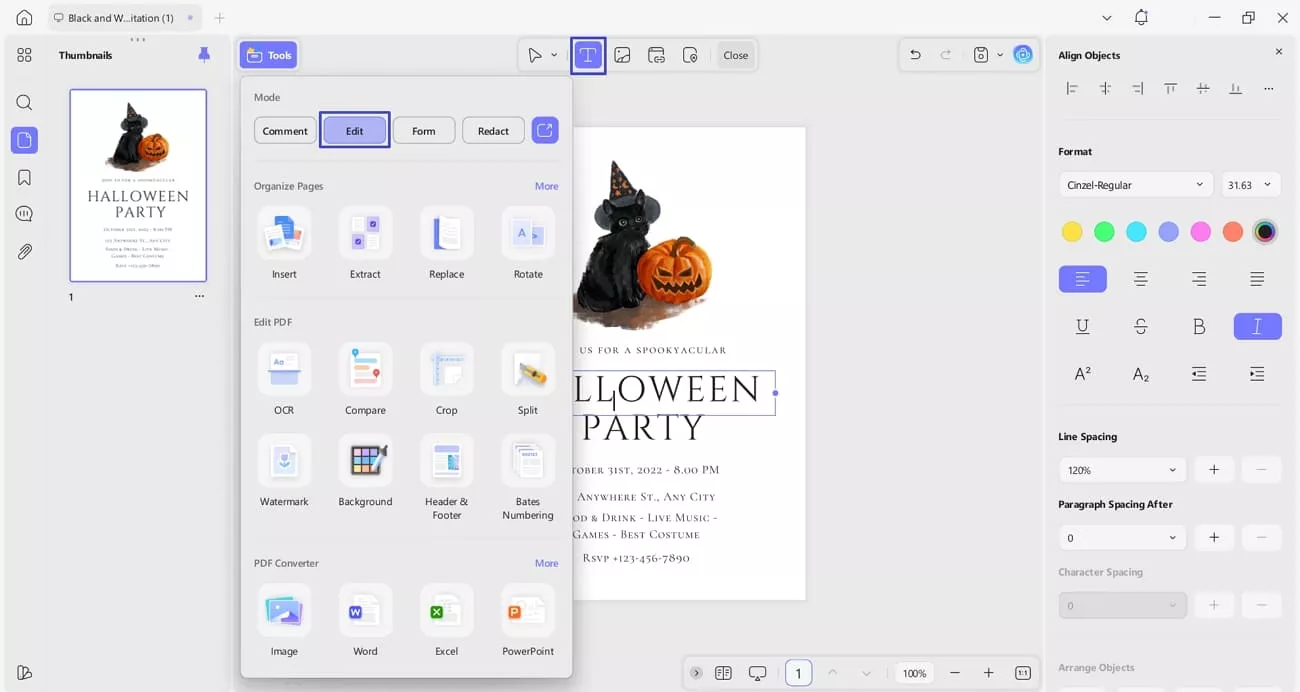 edit text on halloween invitation pdf