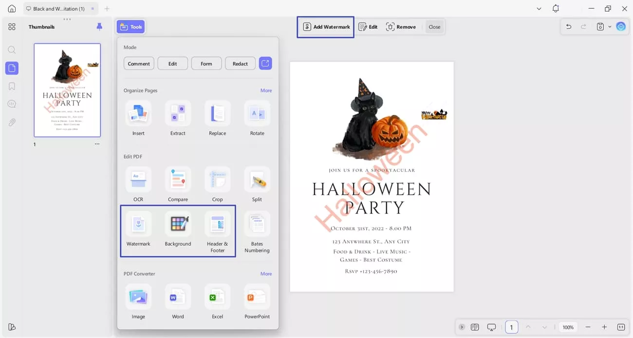 edit watermark and background with updf