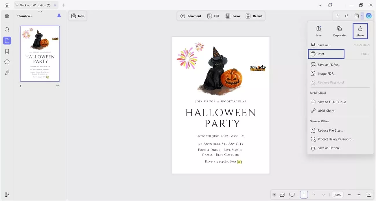 share invitation pdf via updf