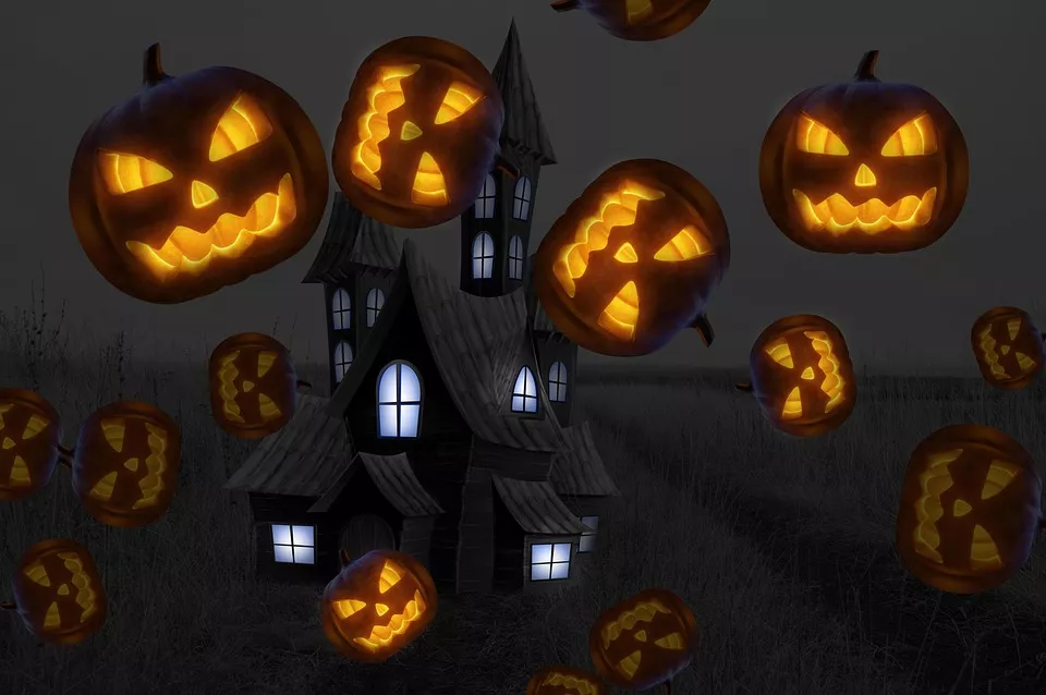 haunted house with jack-o-lanterns theme