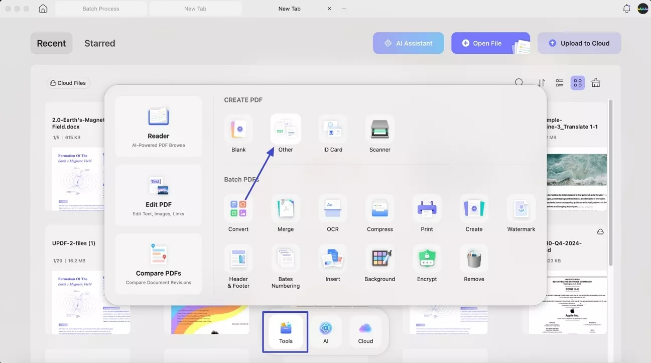 access other option to create pdf