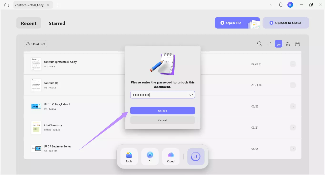 unlock open password updf windows