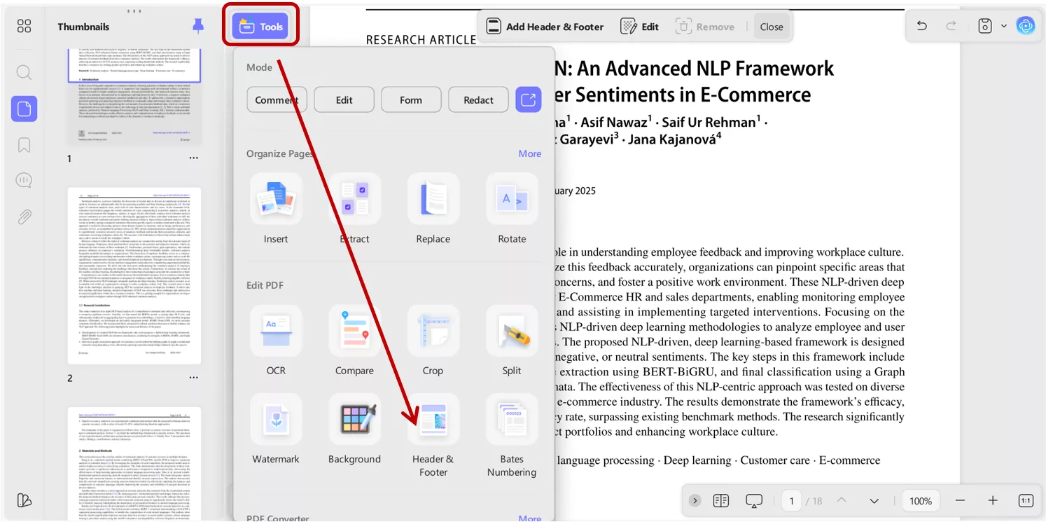 Header & Footer in UPDF