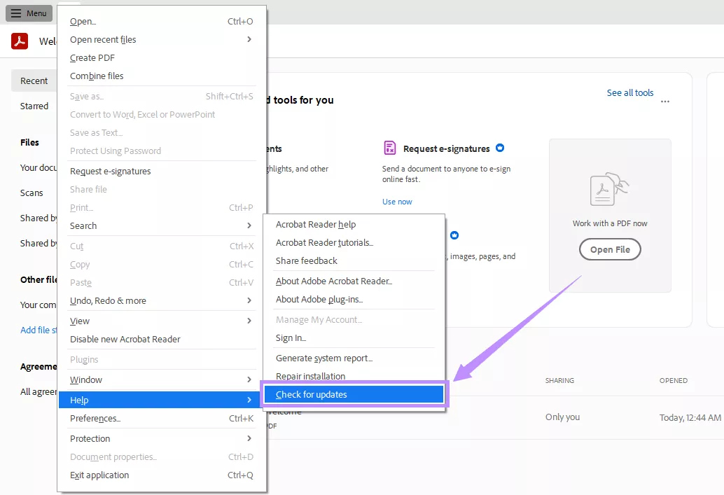 click on check for updates