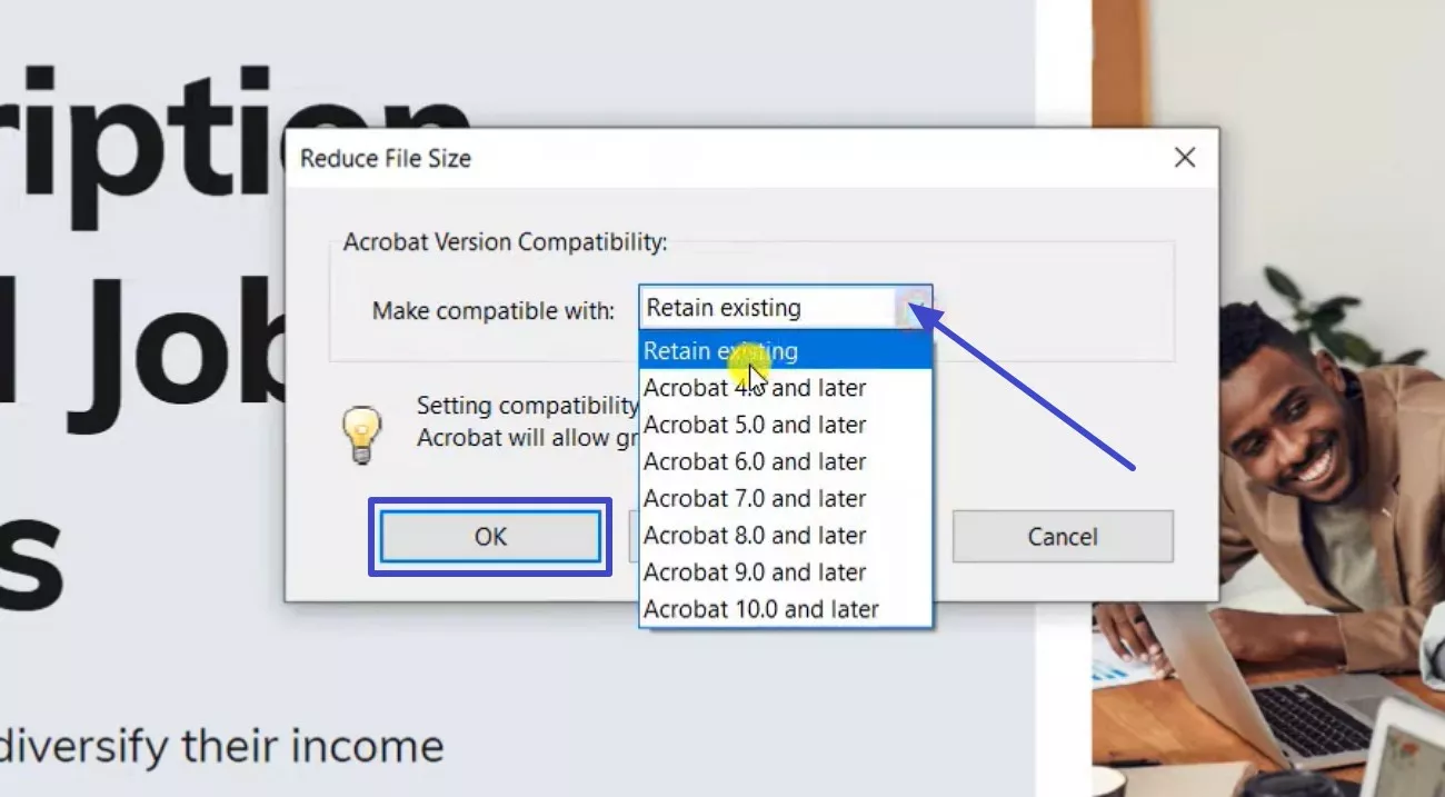 hit the ok button adobe