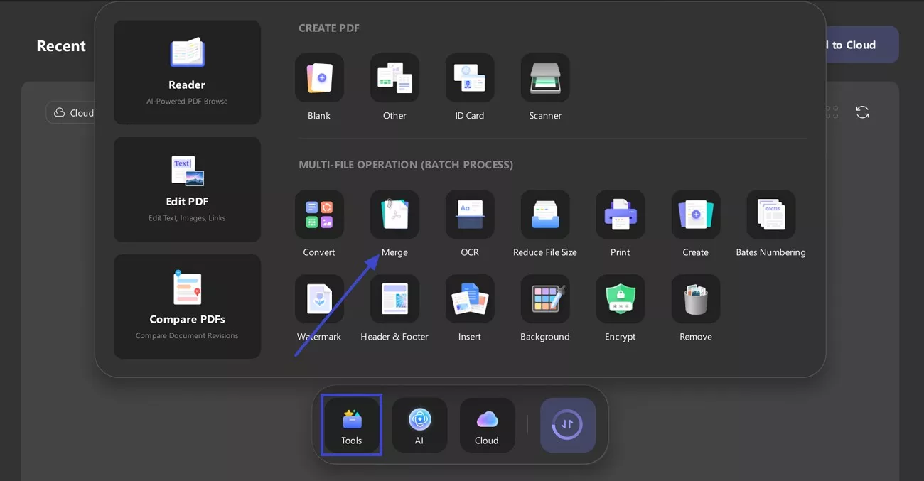 click on the merge tool