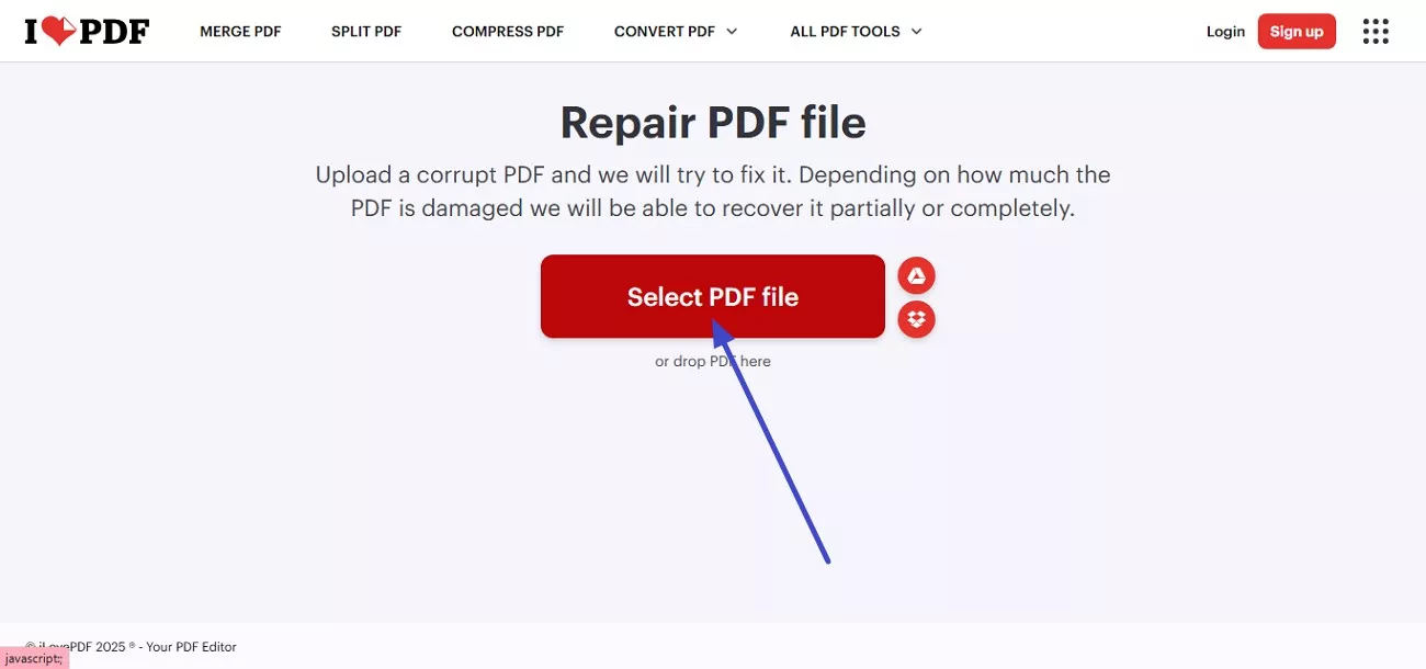 acquire ilovepdf and upload pdf