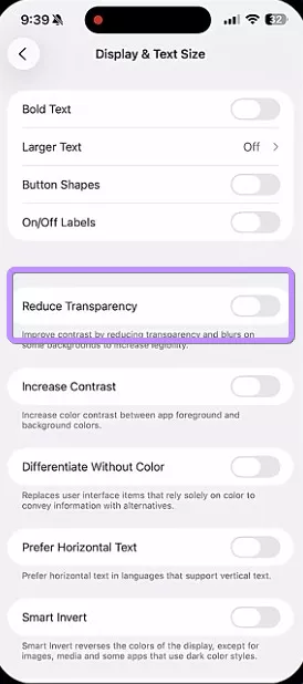 choose reduce transparency