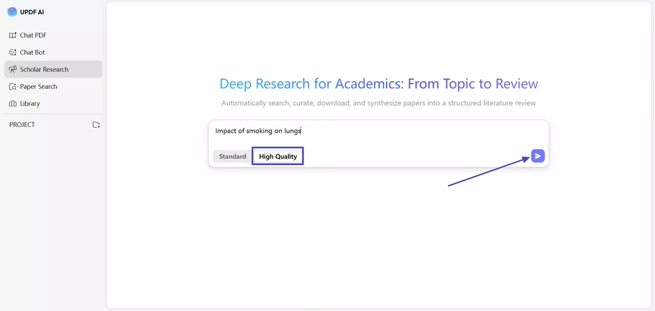 choose searc mode updf ai