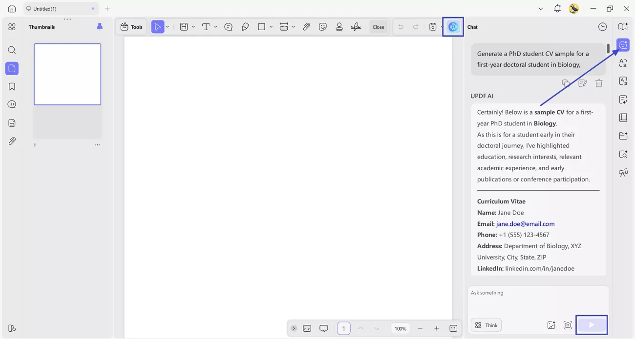 access updf ai generate cv sample