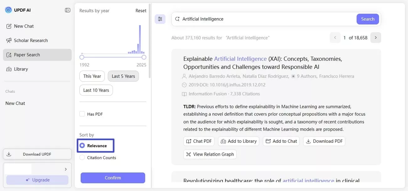 updf ai online search by relevance