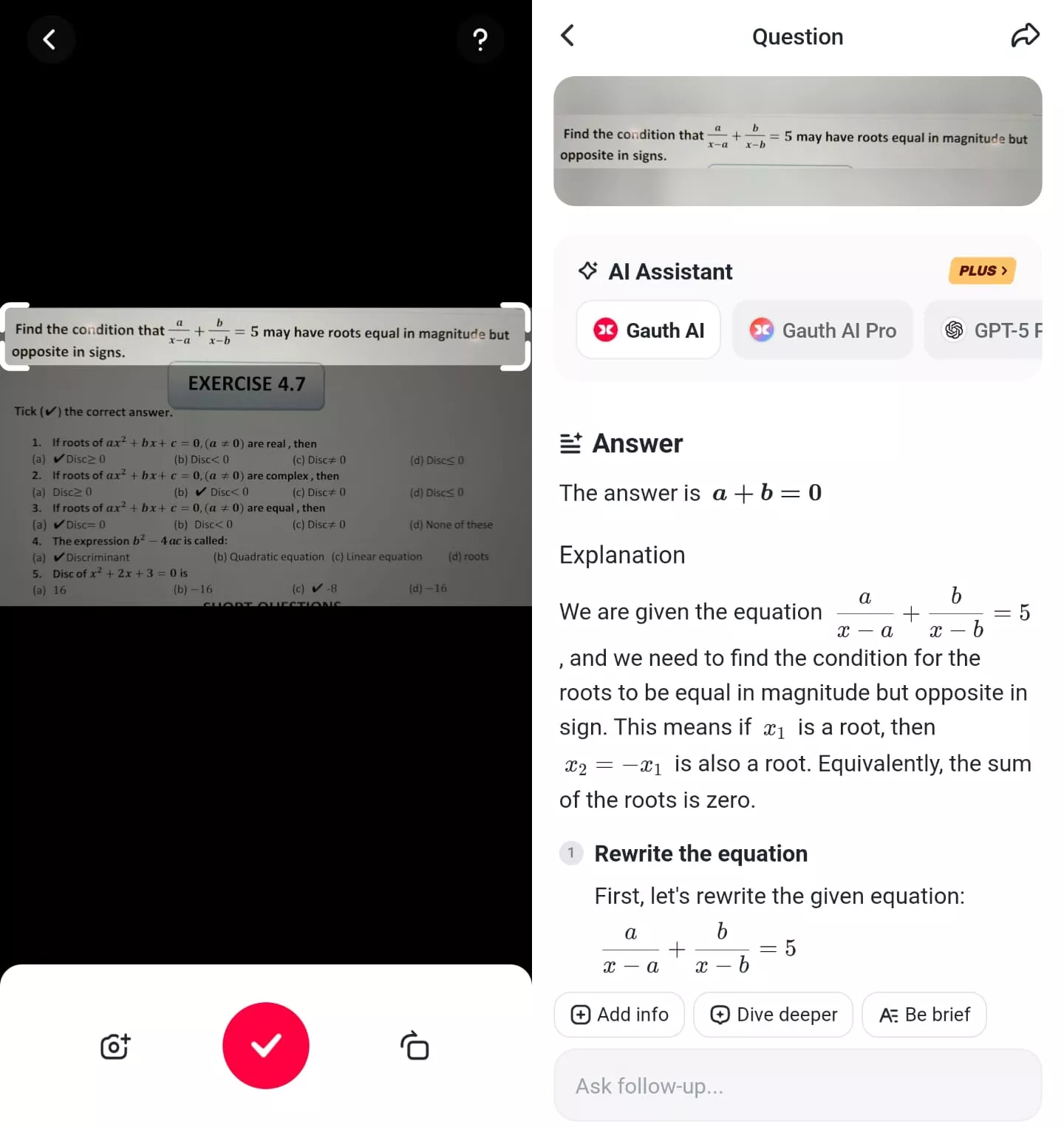 scan question for answer