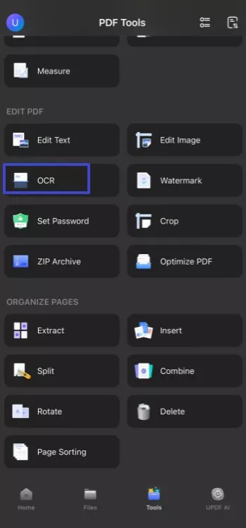 choose ocr in mobile updf
