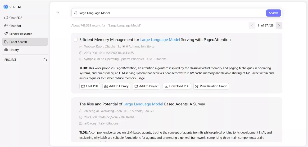 updf ai only paper search