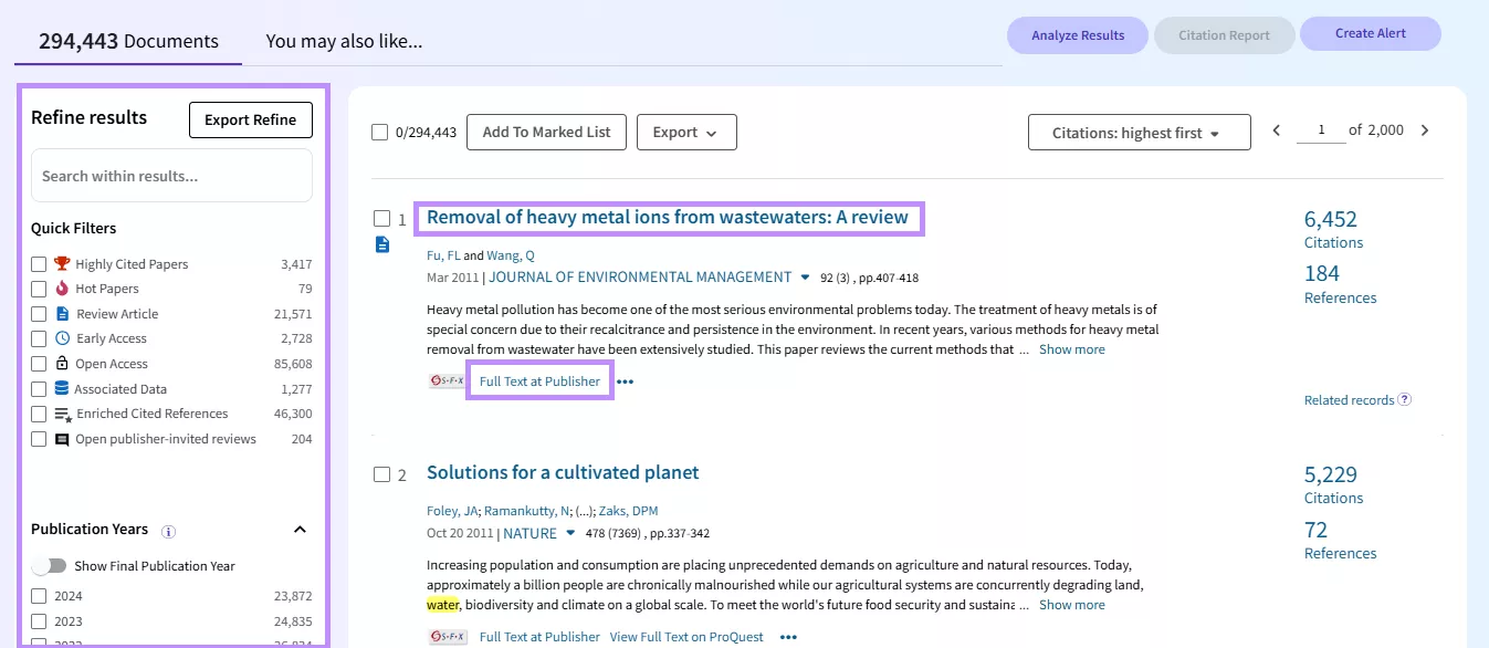 handling web of science search results