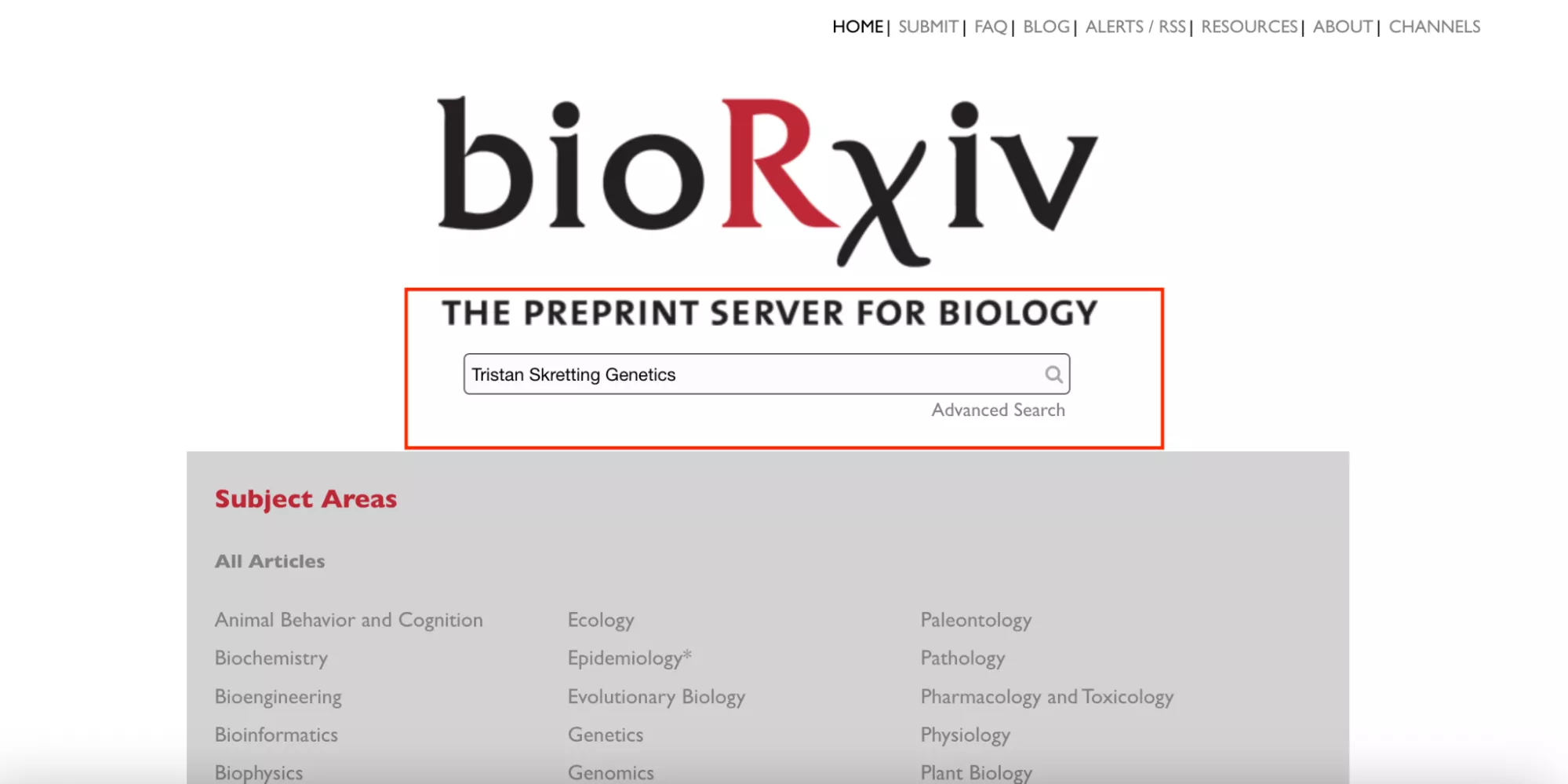 biorxiv search bar