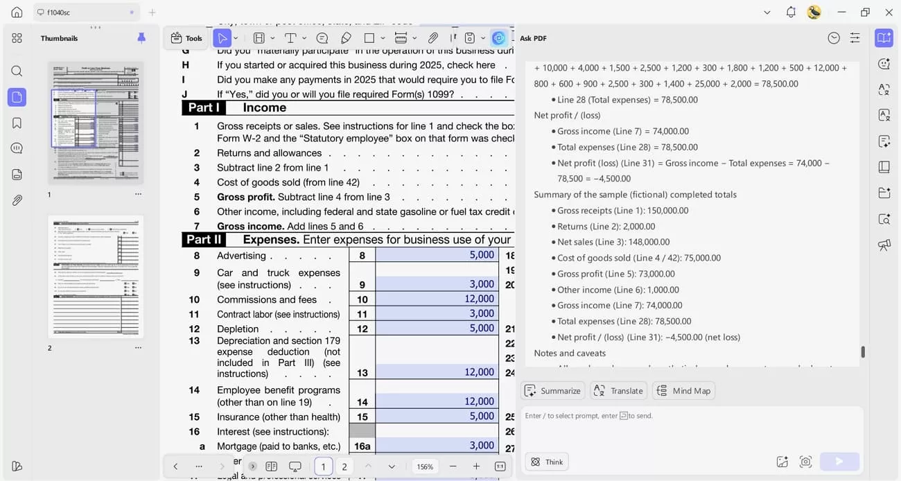 calculate total gross profit updf ai