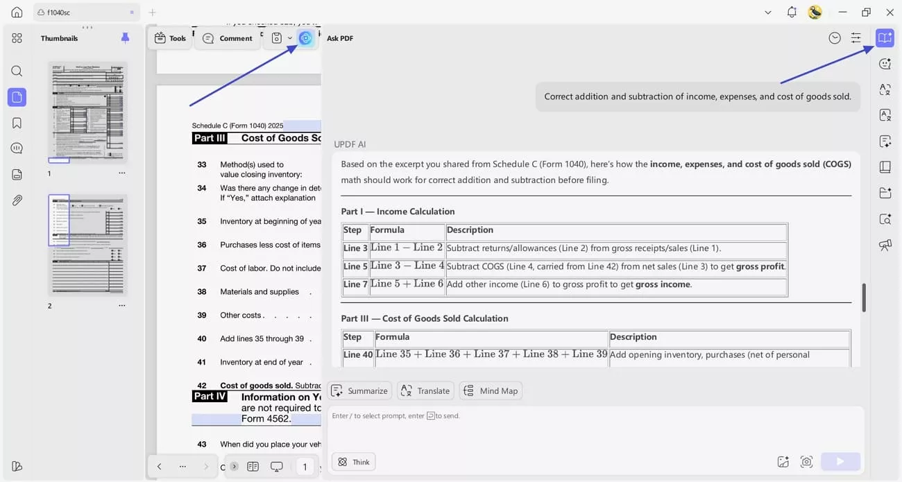 use updf ai calculate totals