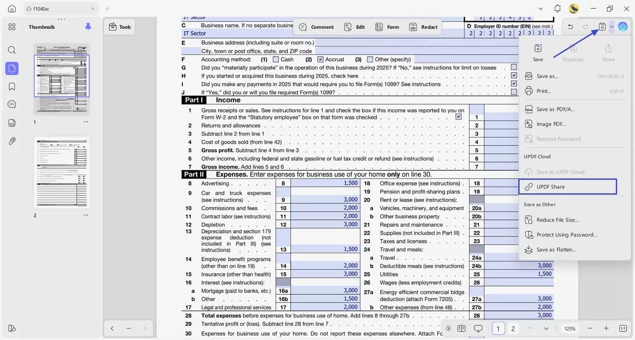 save pdf schedule x tax form