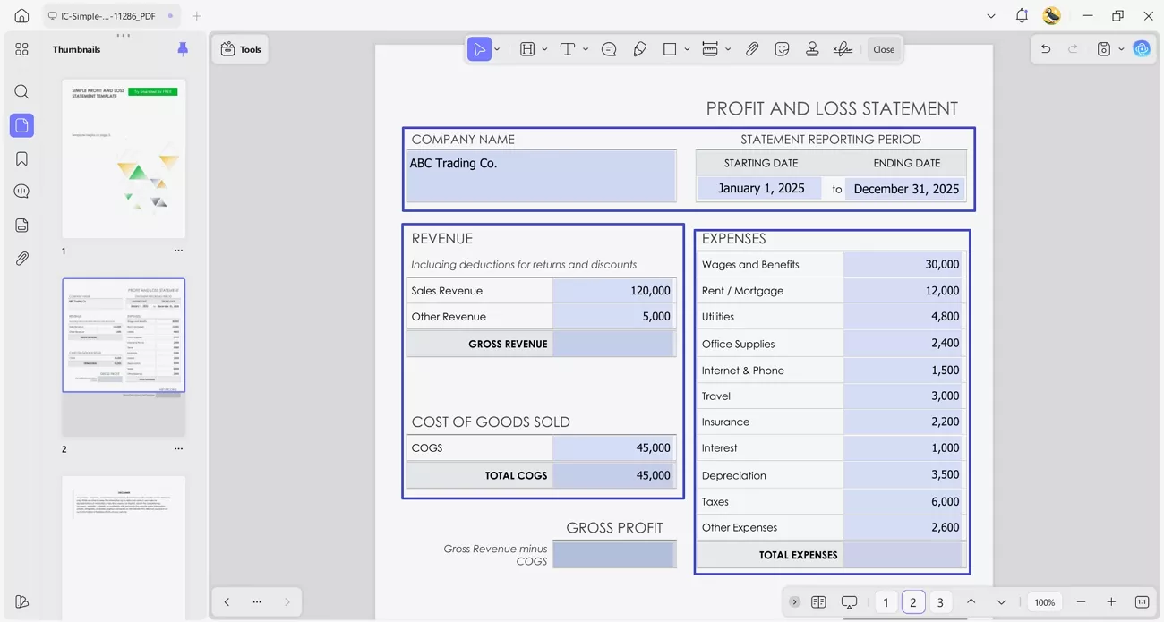 fill in expenses cost fillable fields