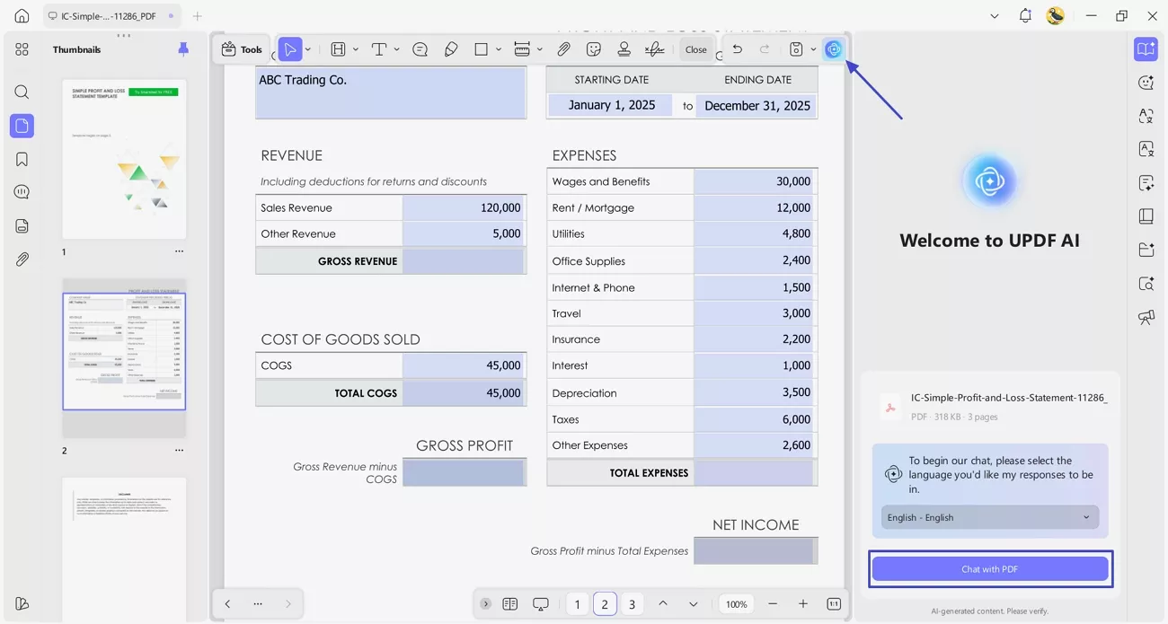 access updf ai total calculations