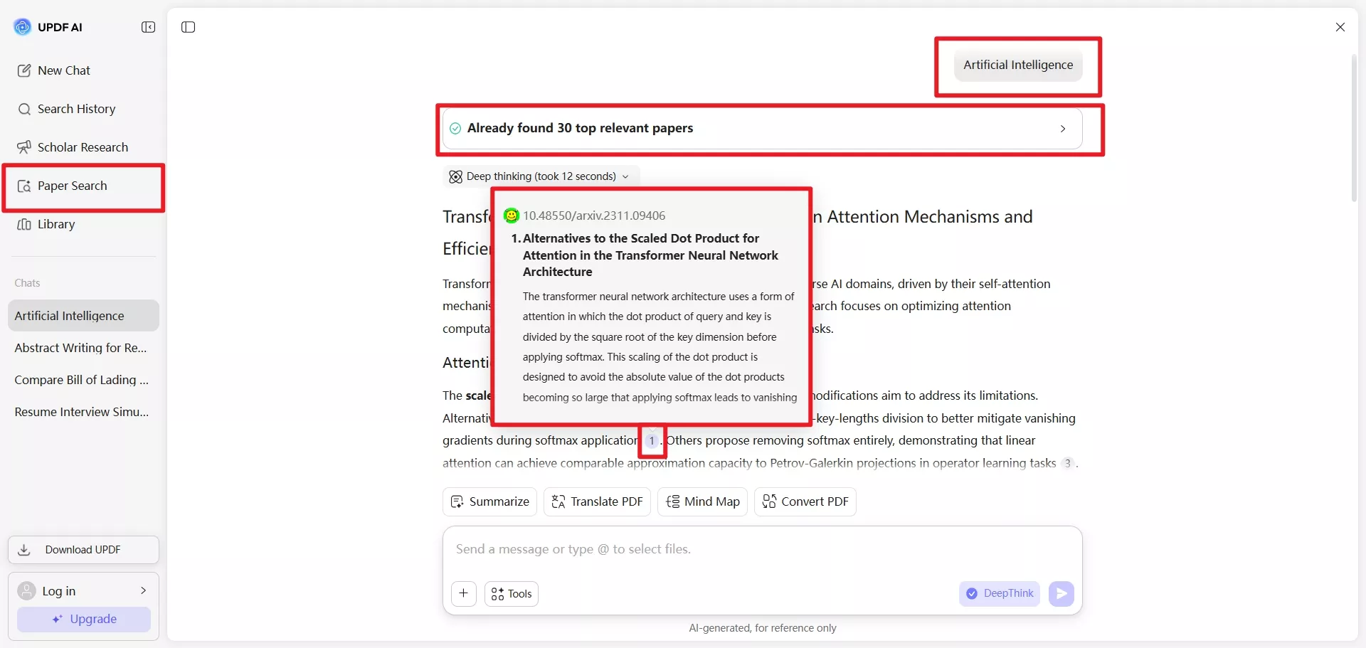 Paper search with UPDF AI 