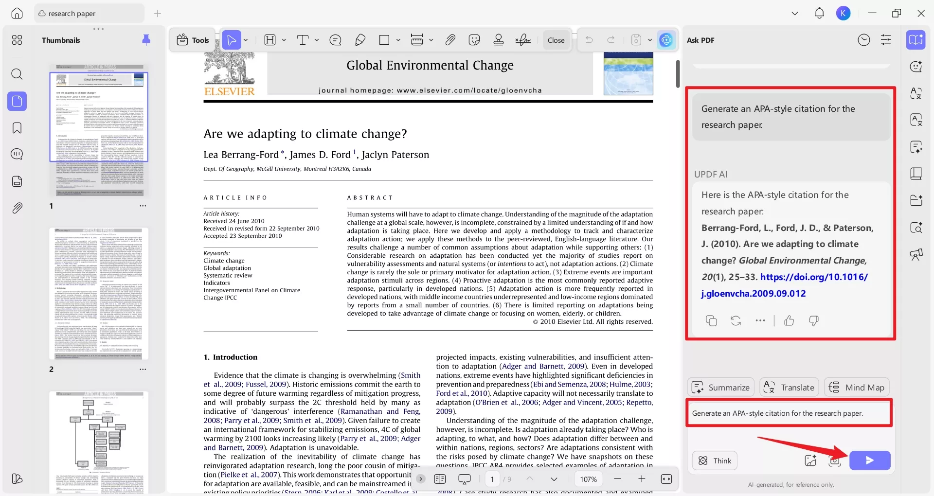 Citation generation with UPDF AI 