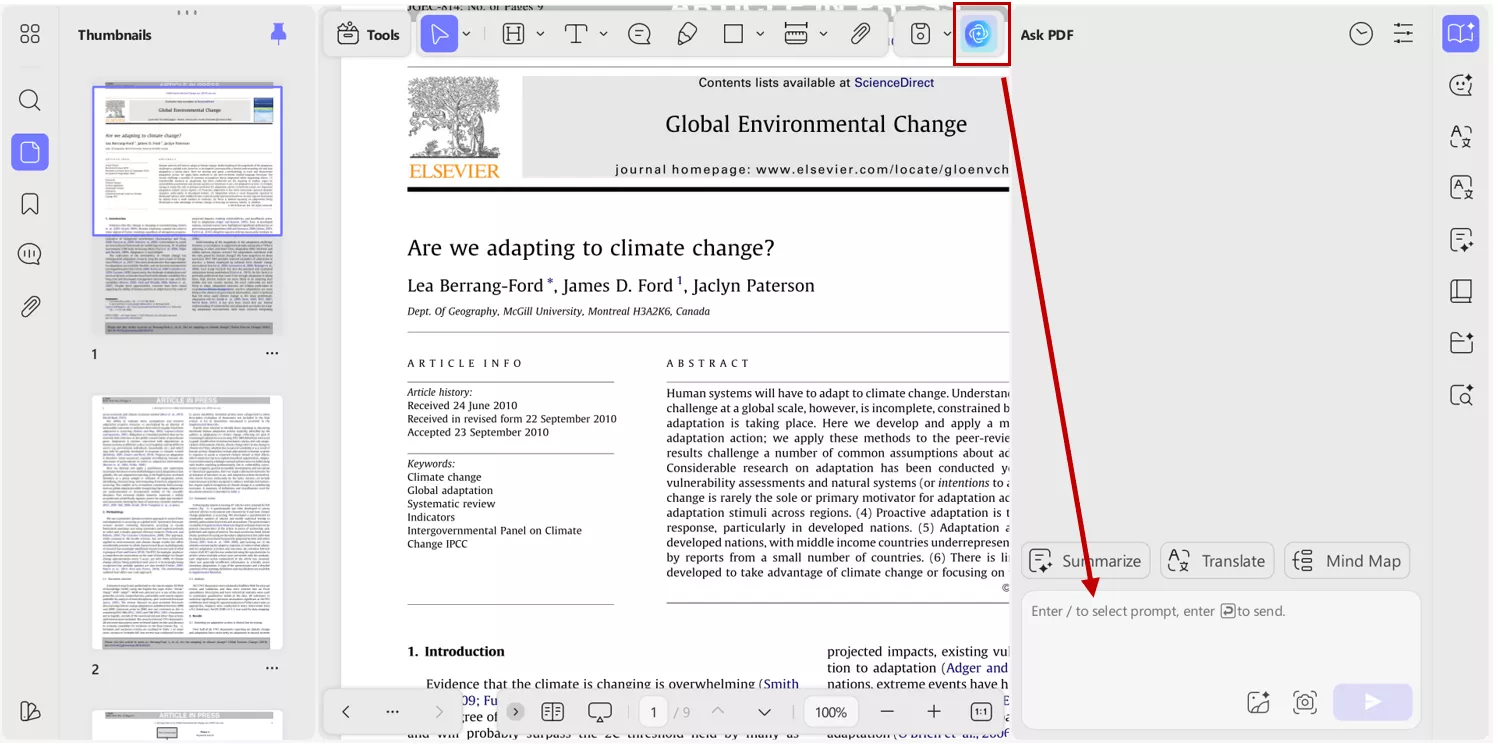 UPDF AI assistant in a desktop application 