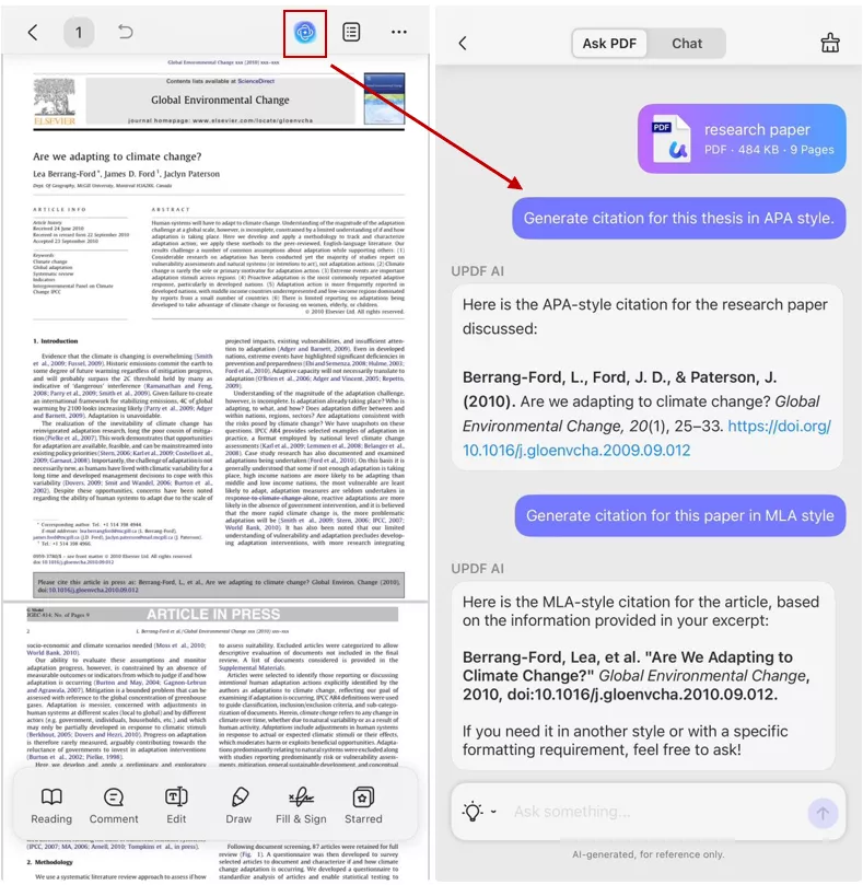UPDF AI in mobile app 