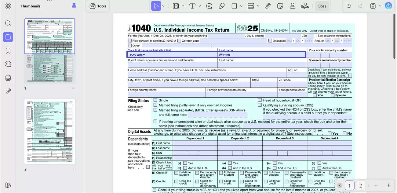 enter information into fillable fields