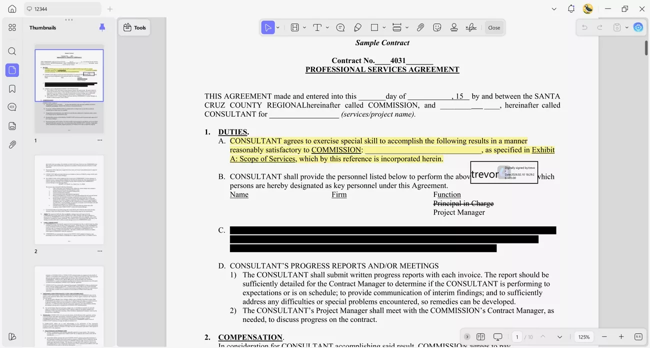 redact sensitive information add digital signatures