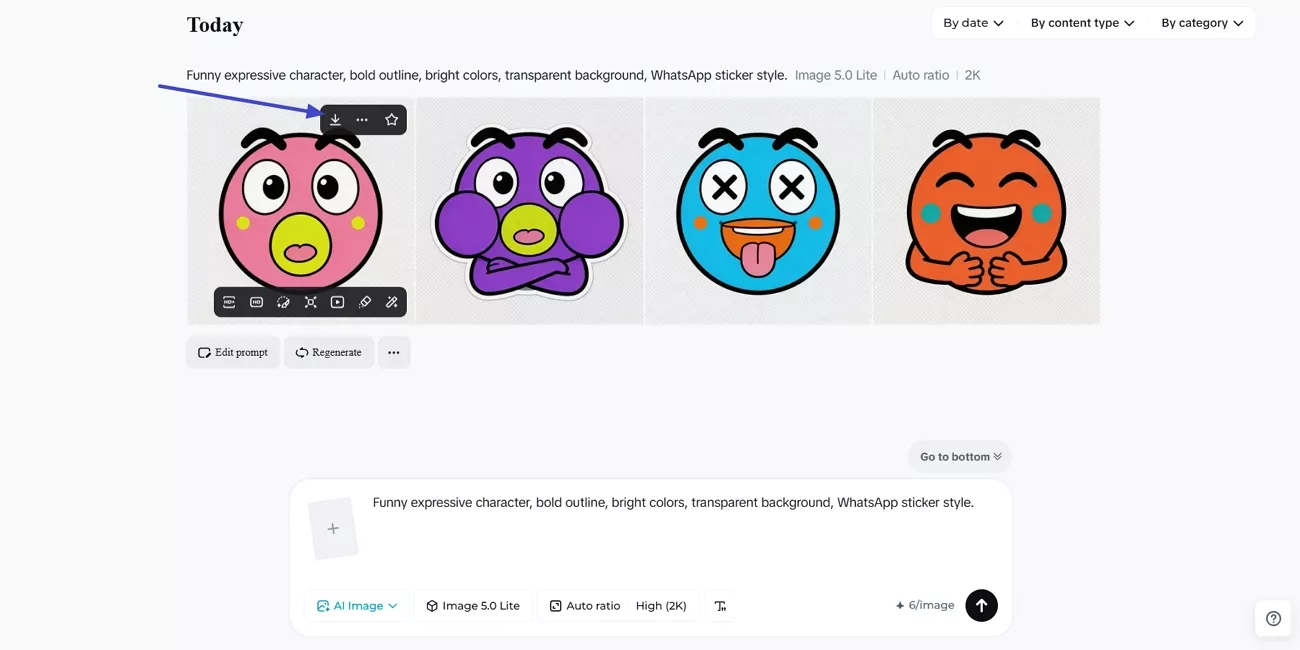 dreamina ai generating 4 whatsapp stickers